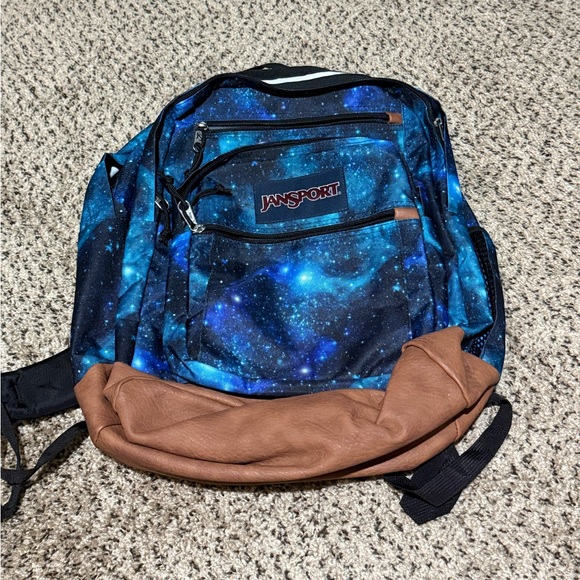 Jansport Other - Jansport Blue Galaxy Print Backpack with Brown Base